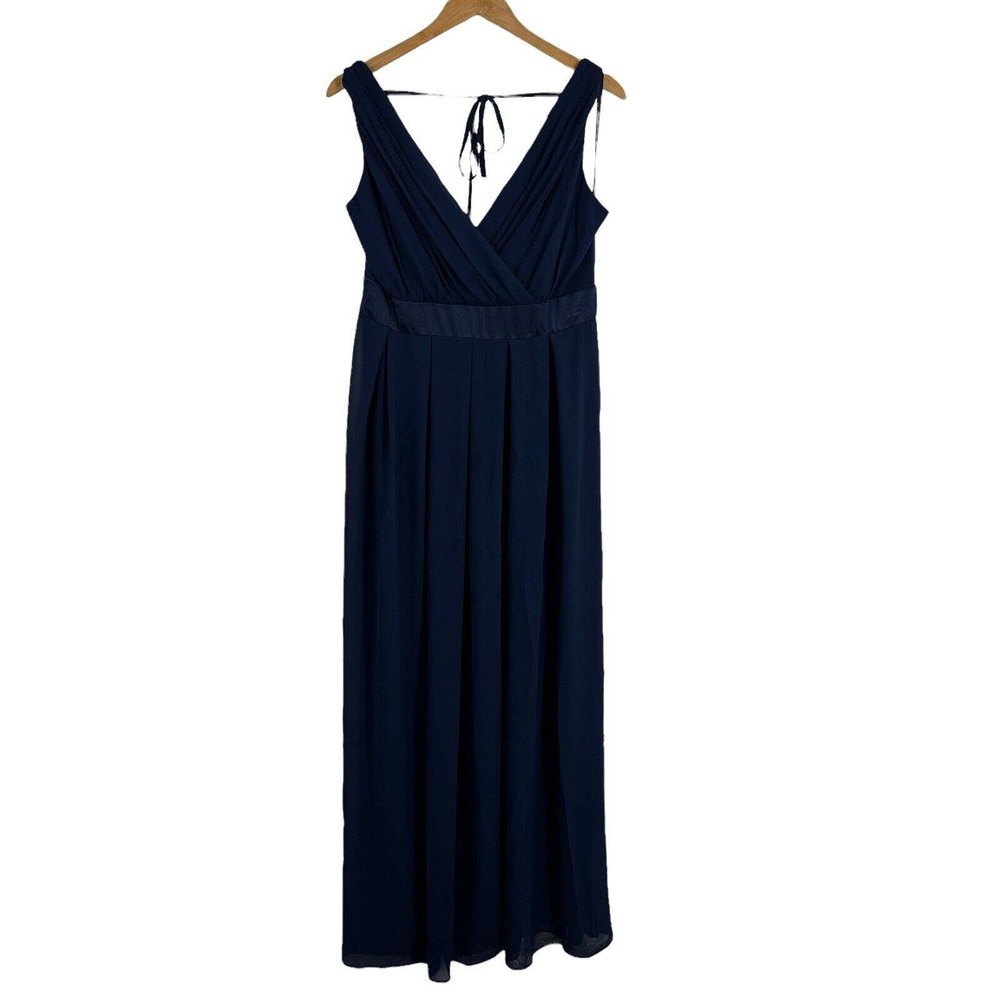 TFNC London Blue Pleated V Neck Long Killy Maxi Dress Size 16 UK‎ / 12 US New